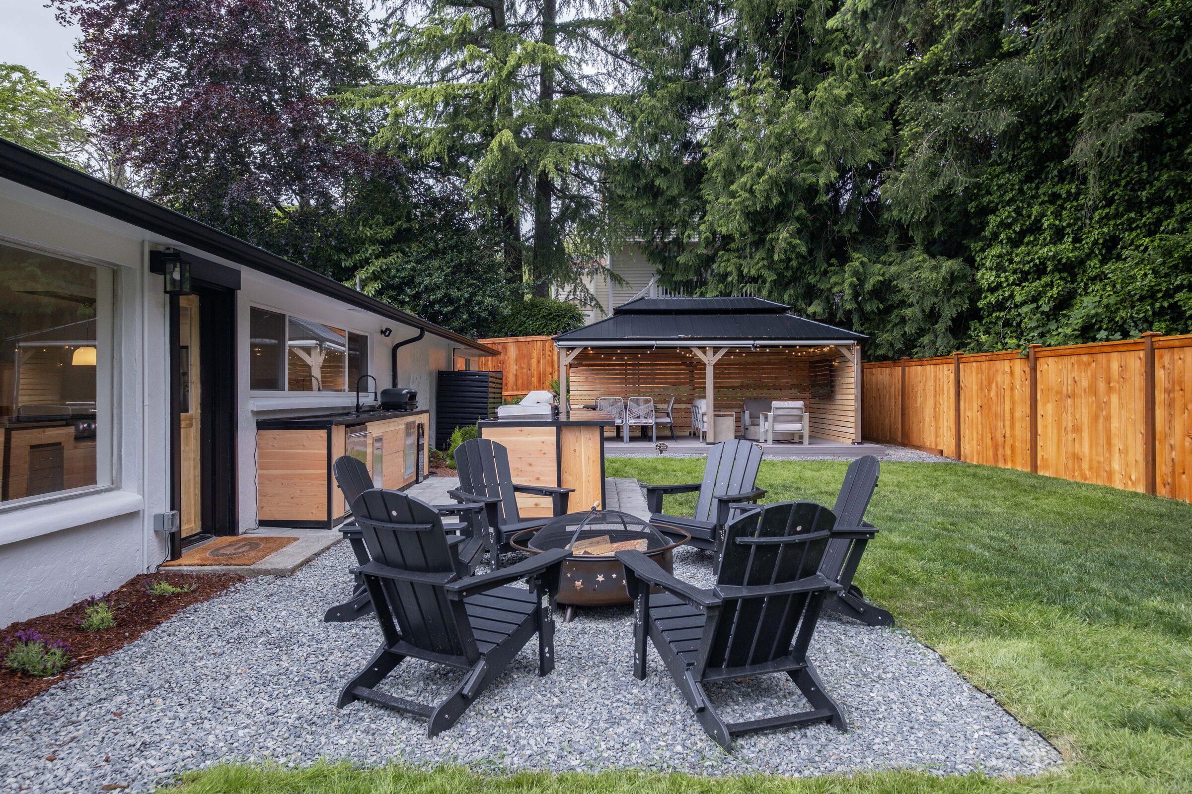 Covered outdoor patio with a dining set